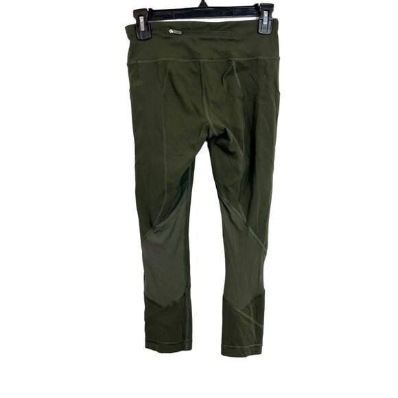 Lululemon Pace Rival Crop Leggings Green Mesh Pockets Workout - Size 4 - Picture 2 of 9